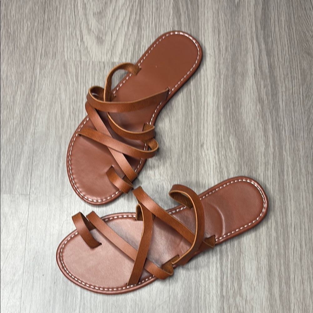 Brown Leather Strappy Sandals For Women
